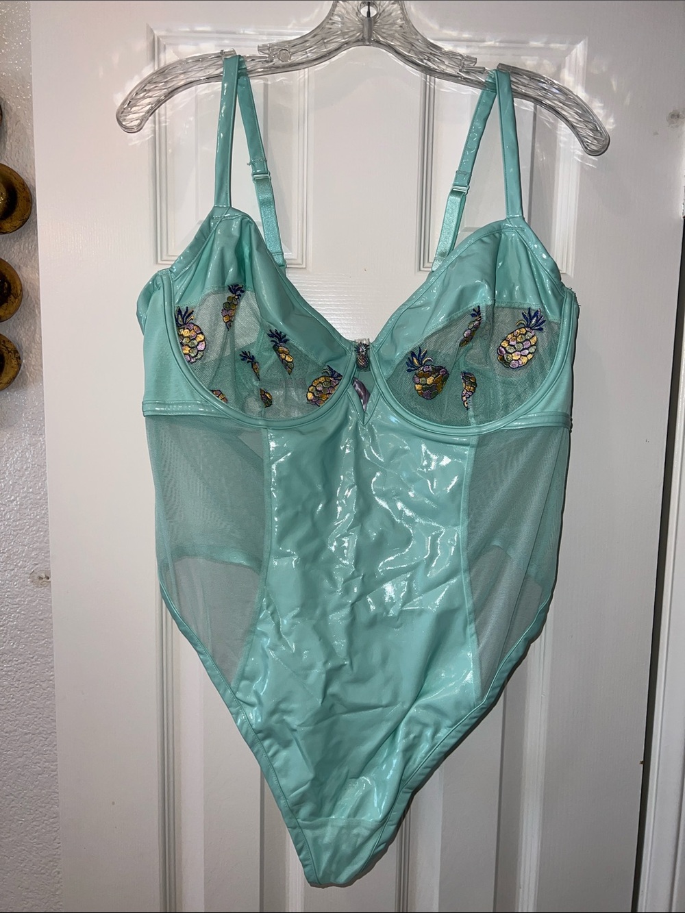 Savage X Fenty Tootie Fruity Mint Green Pineapple Embroidered Bodysuit